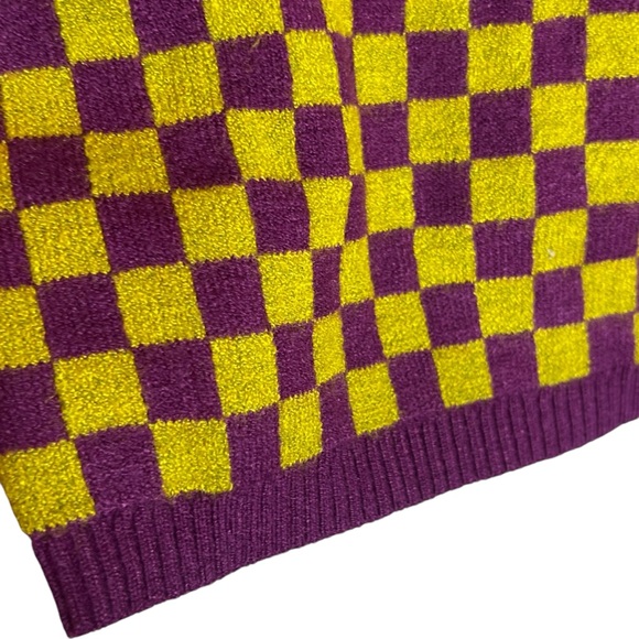 Daydreamer Fig Check Yellow Purple Soft Stretchy Crop Sweater, NWT, Small - Picture 3 of 14